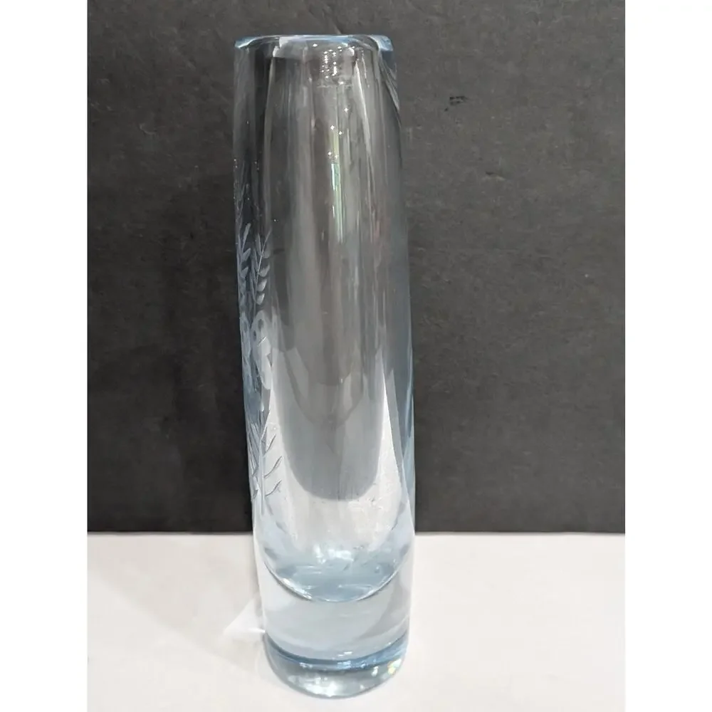Vintage Kosta Boda Swedish Crystal Bud Vase by Vicke Lindstrand Etched Butterfly